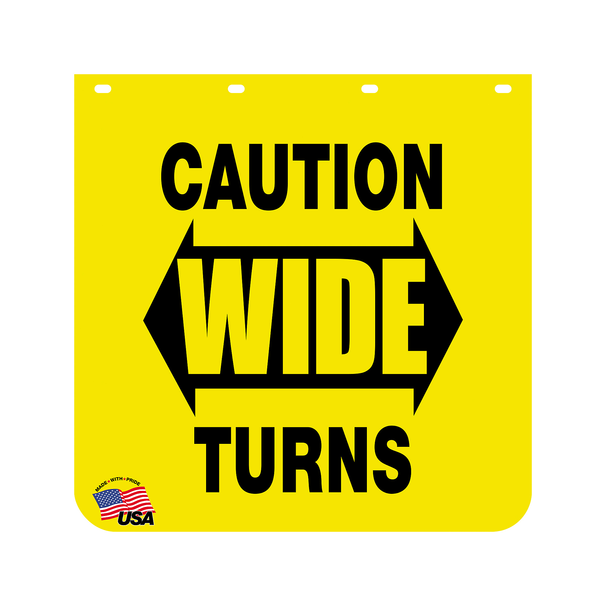 Buyers Products, Caution Wide Turns Yellow Polymer Mudflaps 24x24in., Material Polymer, Model# B2424YC